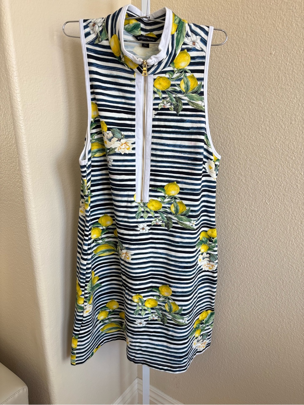 Boston Proper Lemon Racerback Zip Up Chic Dress in Blue Stripes - Size XL - Picture 4 of 6